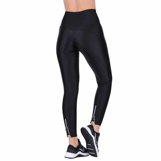 Calça Legging Fitness Cirrê Cós Alto Preta