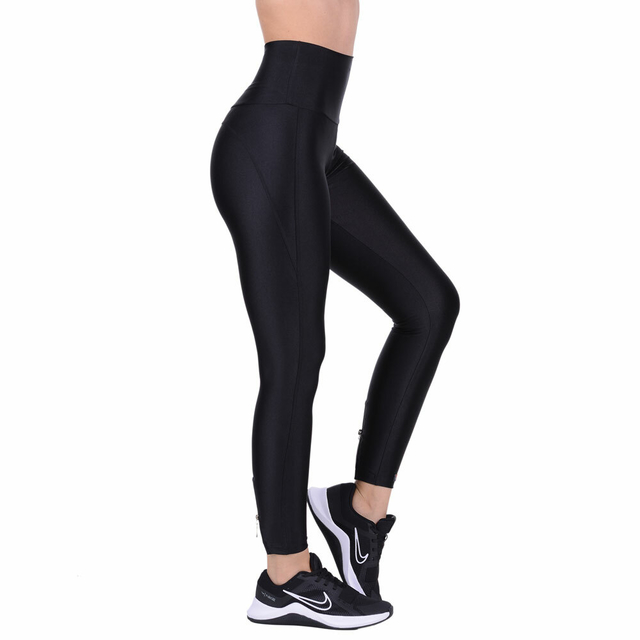 Calça Legging Fitness Cirrê Cós Alto Preta