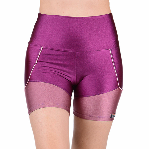 Short Curto Fitness Cirrê Cós Alto Roxo Summer Soul