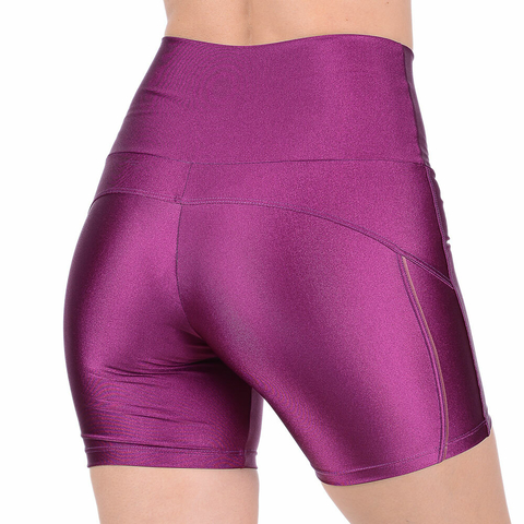 Short Curto Fitness Cirrê Cós Alto Roxo Summer Soul