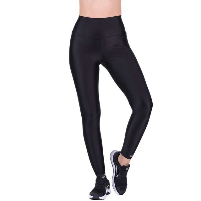 Calça Legging Fitness Cirrê Cós Alto Preta