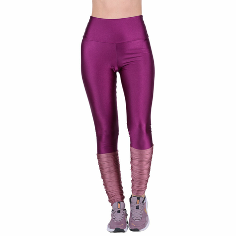 Calça Legging Cós Alto Com Polaina Cirrê Rosa