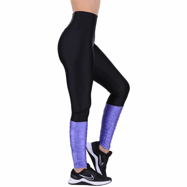 Calça Legging Cós Alto Com Polaina Cirrê Roxo