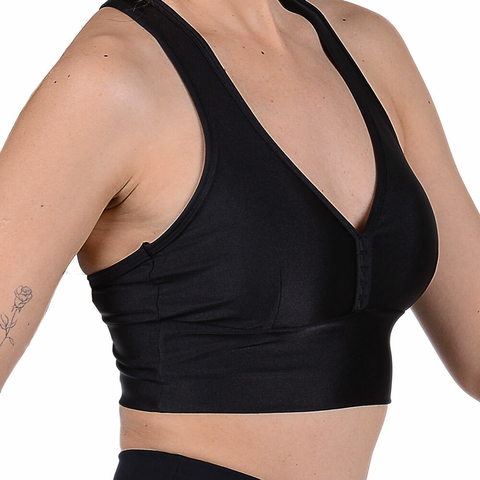 Top Cropped Fitness Cirrê Com Bojo Removível Preto Summer Soul