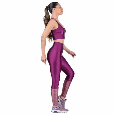 Conjunto Fitness Cirrê Top Com Bojo Removível e Calça de Polaina Roxo na internet