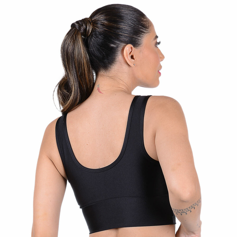 Top Cropped Fitness Cirrê Com Bojo Removível Preto Summer Soul