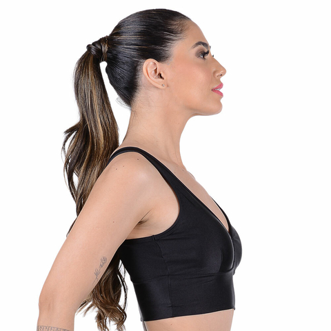 Top Cropped Fitness Cirrê Com Bojo Removível Preto Summer Soul