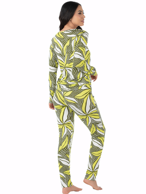 Pijama Feminino Longo Estampado Verde - comprar online