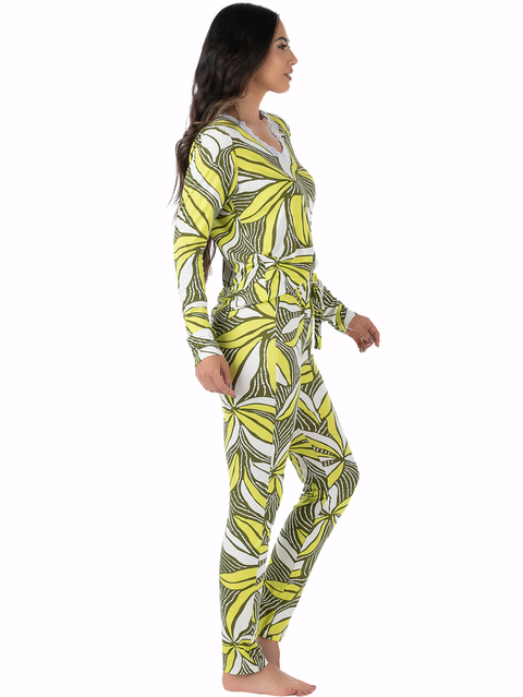 Pijama Feminino Longo Estampado Verde na internet