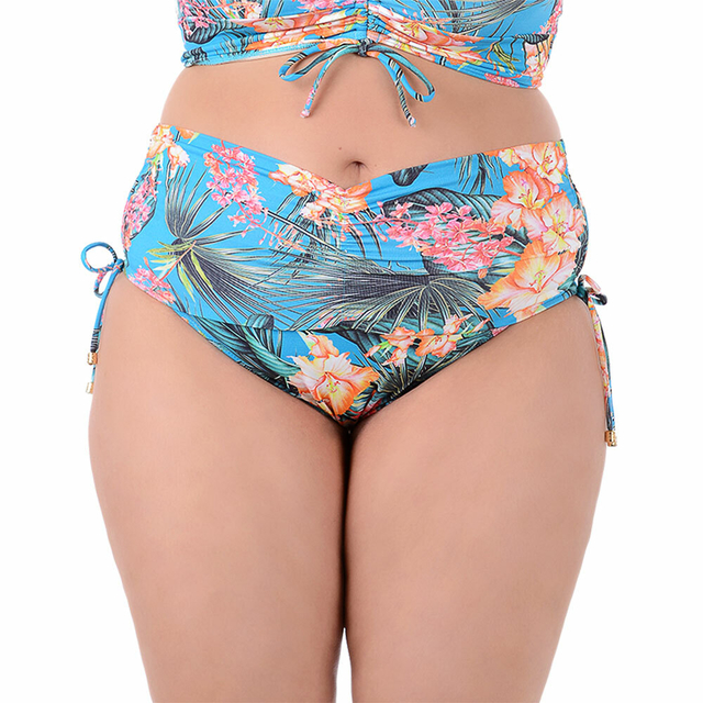 Calcinha de Biquíni Cintura Alta Plus Size Estampado Azul