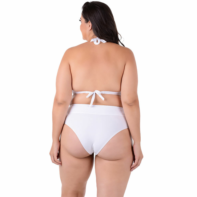 Biquíni Plus Size Cintura Alta Com Bojo Liso Branco