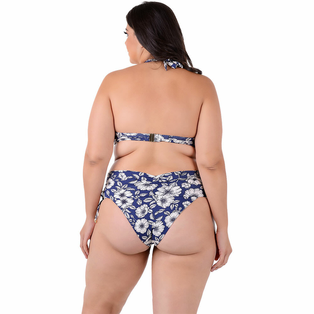 Biquíni Plus Size Cintura Alta Com Bojo Estampado Azul