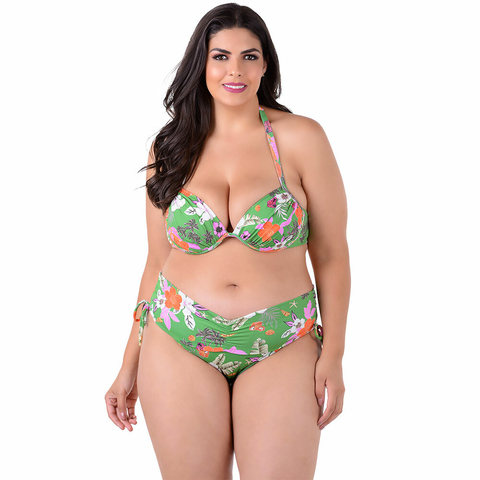 Calcinha de Biquíni Cintura Alta Plus Size Estampado Verde - Summer Soul