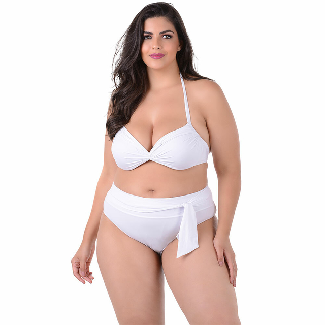 Biquíni Plus Size Cintura Alta Com Bojo Liso Branco