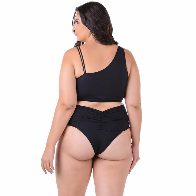 Biquíni Plus Size Cintura Alta Com Bojo Liso Preto