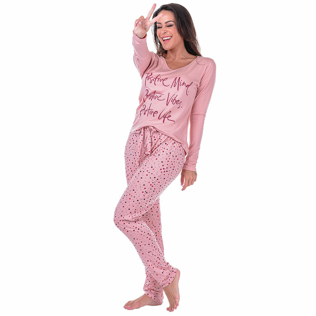 Pijama Feminino Inverno Adulto Longo Summer Soul - Poá Rosa