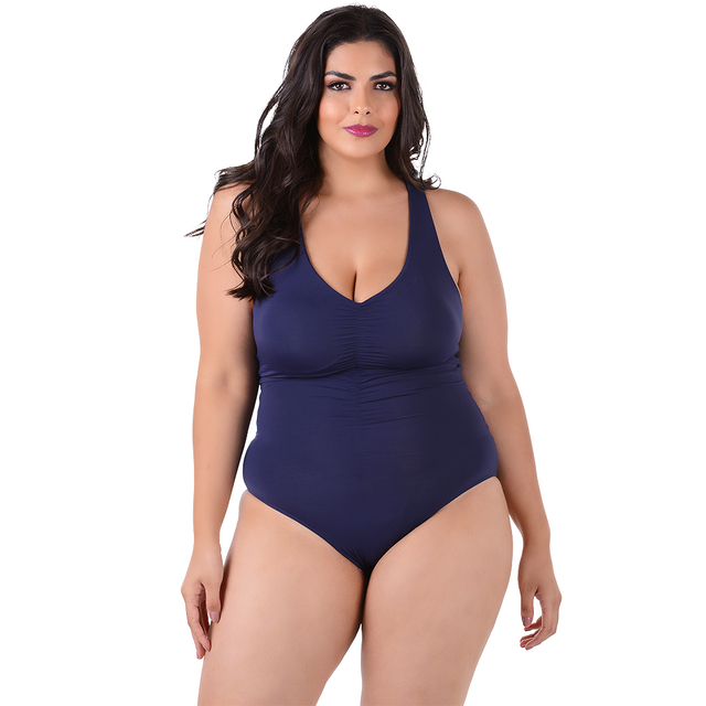 Maiô Plus Size Com Bojo Frente Única Liso Azul Marinho