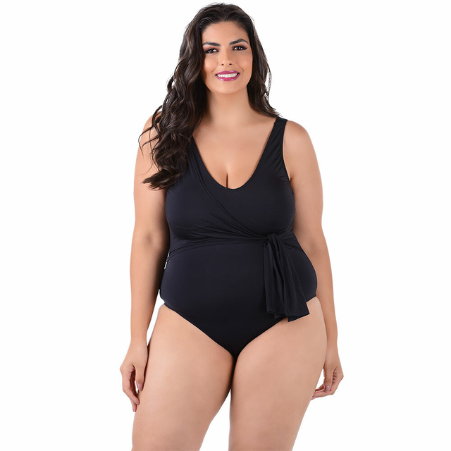 Maiô Plus Size Com Bojo Liso Preto