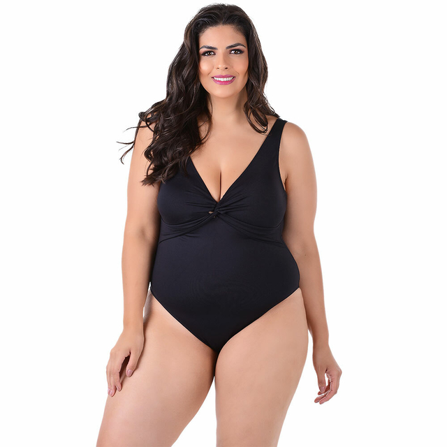 Maiô Plus Size Com Bojo Liso Preto