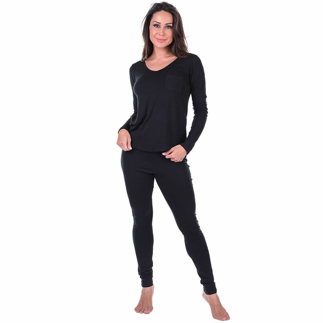 Pijama Feminino Inverno Adulto Longo Preto Summer Soul