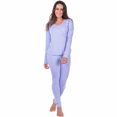 Pijama Feminino Inverno Adulto Longo Lilás Summer Soul