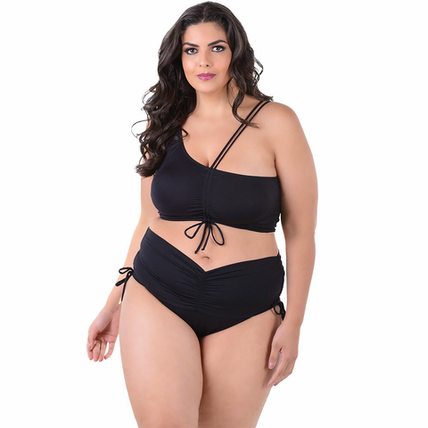 Biquíni Top Plus Size Cropped Com Bojo Liso Preto - Summer Soul