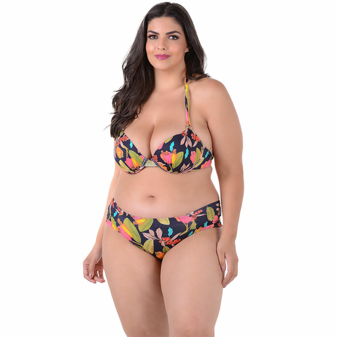 Calcinha de Biquíni Cintura Alta Plus Size Estampado Azul - Summer Soul