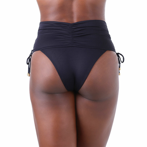 Calcinha de Biquíni Hot Pants Franzida Lisa Preta - comprar online