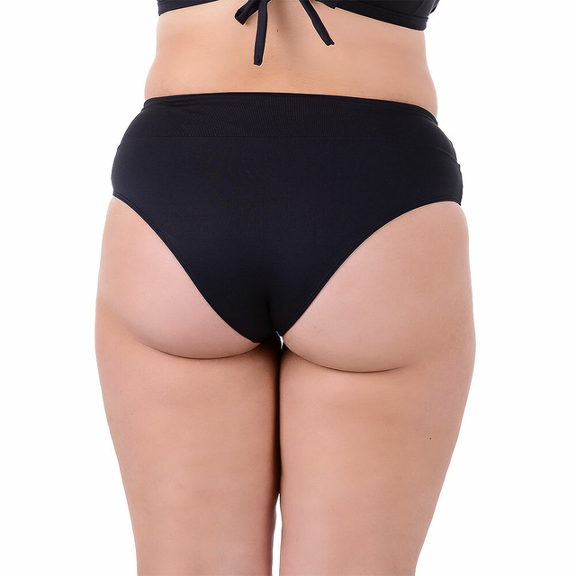 Calcinha de Biquíni Cintura Alta Plus Size Liso Preto