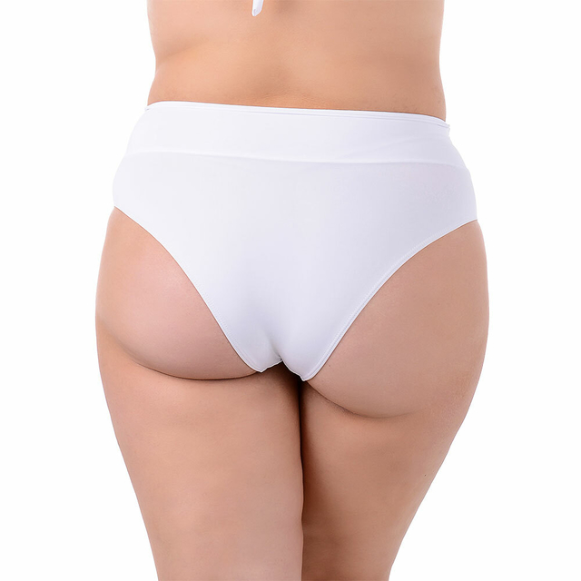 Calcinha de Biquíni Cintura Alta Plus Size Liso Branco