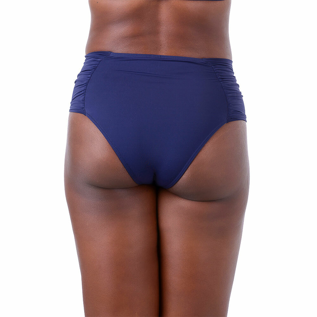 Calcinha de Biquíni Hot Pants Franzido Liso Azul Marinho