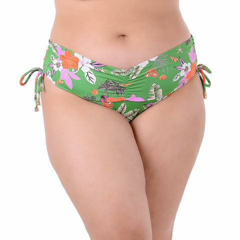 Calcinha de Biquíni Cintura Alta Plus Size Estampado Verde