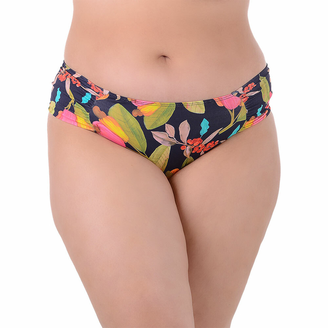 Calcinha de Biquíni Cintura Alta Plus Size Estampado Azul