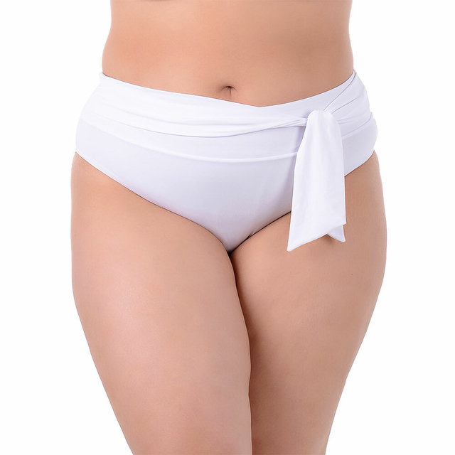 Calcinha de Biquíni Cintura Alta Plus Size Liso Branco