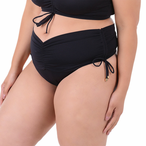 Calcinha de Biquíni Cintura Alta Plus Size Liso Preto na internet