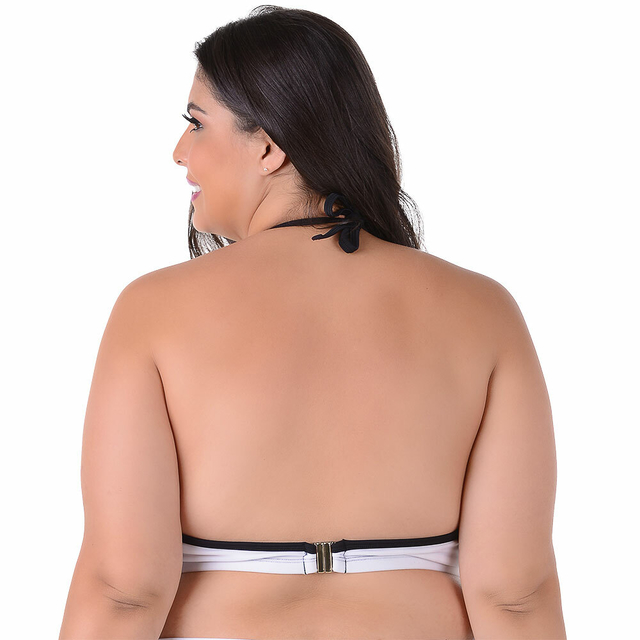 Top Biquíni Plus Size Com Bojo Meia Taça Liso Preto e Branco