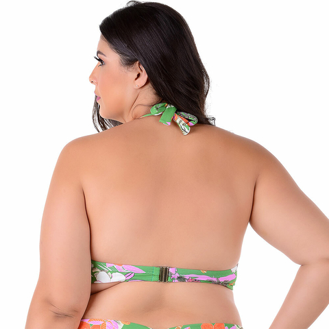 Top Biquíni Plus Size Com Bojo Meia Taça Estampado Verde - comprar online