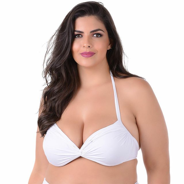 Top Biquíni Plus Size Com Bojo Meia Taça Liso Branco