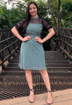 Vestido de Tule Poá Verde Musgo Moda Evangélica - comprar online