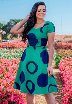 Vestido Evasê Verde Com Estampa Moda Evangélica E2028 - comprar online