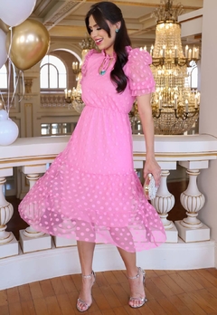 Vestido em Tule Poá Rosa Moda Evangélica 20979 na internet