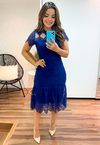 Vestido Midi de Renda Azul Moda Evangélica