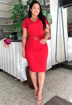 Vestido Tubinho com Guipir Moda Evangélica 3032