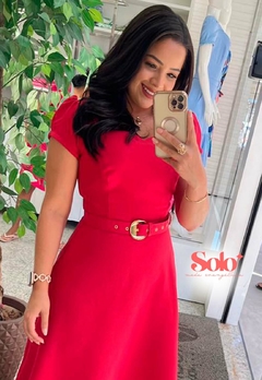 Vestido Evasê Vermelho Moda Evangélica P2028 - comprar online