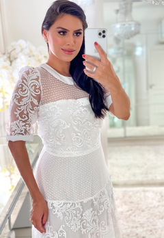 Vestido Organza Off White Moda Evangélica - comprar online