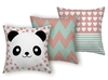 Kit com 3 capas de almofada infantil - Panda - verde/rosa