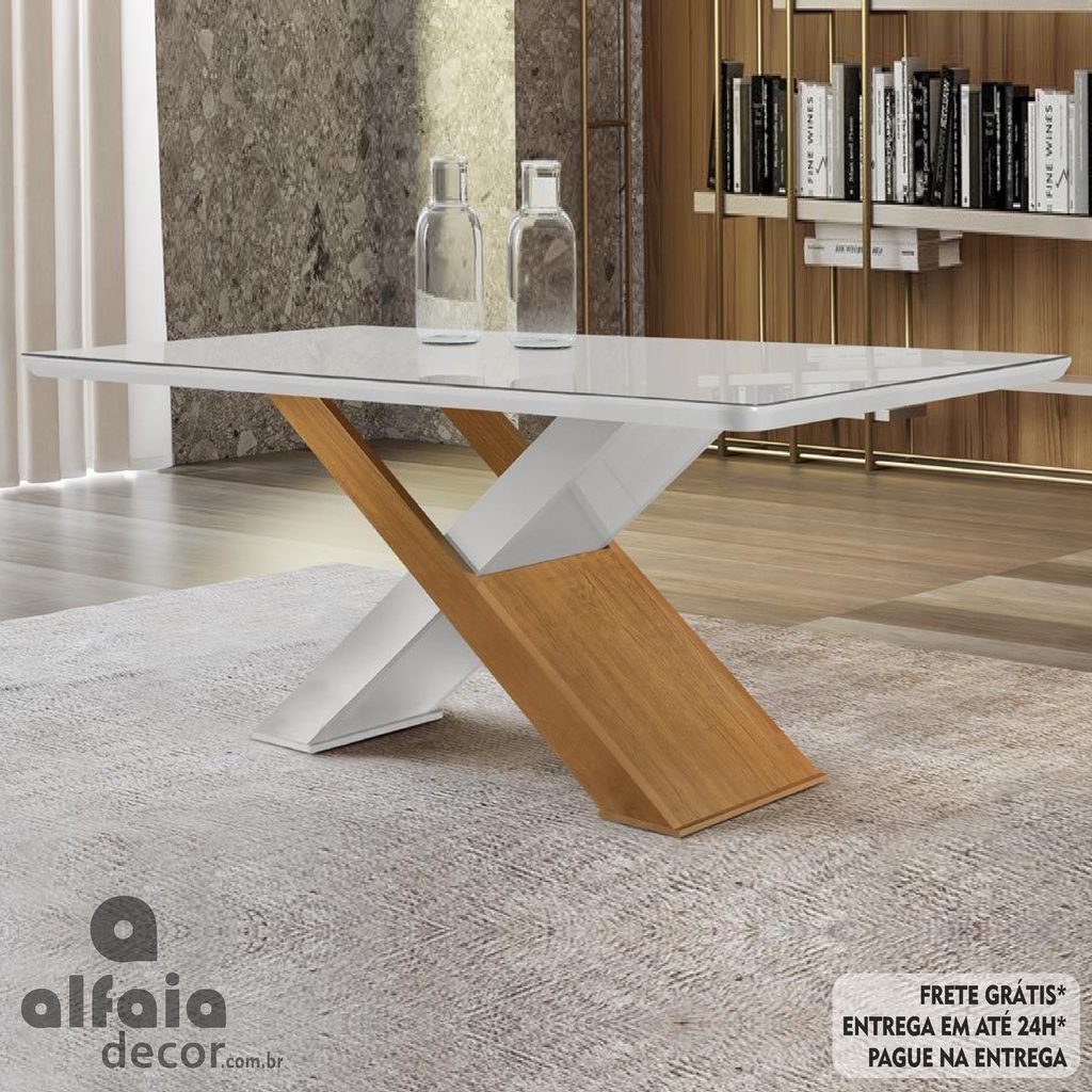 Conjunto de Mesa de Jantar com Vidro e 6 Cadeiras Imperatriz