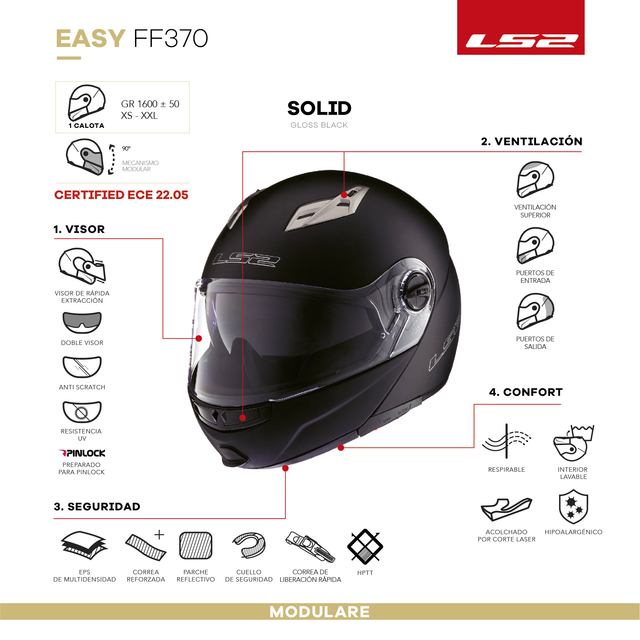 Casco 370 Easy Negro Mate