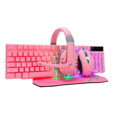 Combo Teclado Mouse Auricular Y Mouse Pad Luz Led Rgb Noga