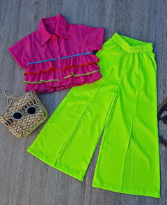 Imagem do Conjunto Blusa Laise Pink e Calça Crepe Amarelo Neon